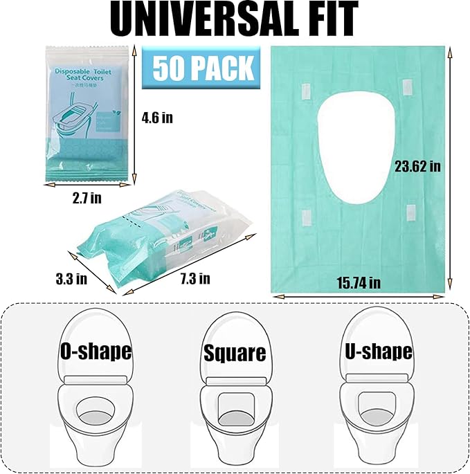 50 Pack Toilet Seat Covers Disposable 16x24 Inch XL Portable Toilet Liners Travel Seat Cover for Outdoors,Hotel, Hospital, Travel, Public Toilet Seat Cover (50pack, GREEN)