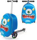 VEVOR Ride-on Luggage, 20 L Capacity, 20 Inches Kids Scooter Suitcase with Flash PU Wheels, Adjustable Handle & TPR Non-Slip Grip, Foldable & Lightweight Scooter Luggage for Kids Aged 5+, Blue