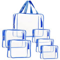 6Pcs Crystal Clear PVC Travel Toiletry Bag Kit for Women Men, Waterproof Vinyl Packing Organizer Storage Bags with Zipper Handle Straps, Cosmetic Pouch Carry on Airport Airline Compliant Bag Handbag