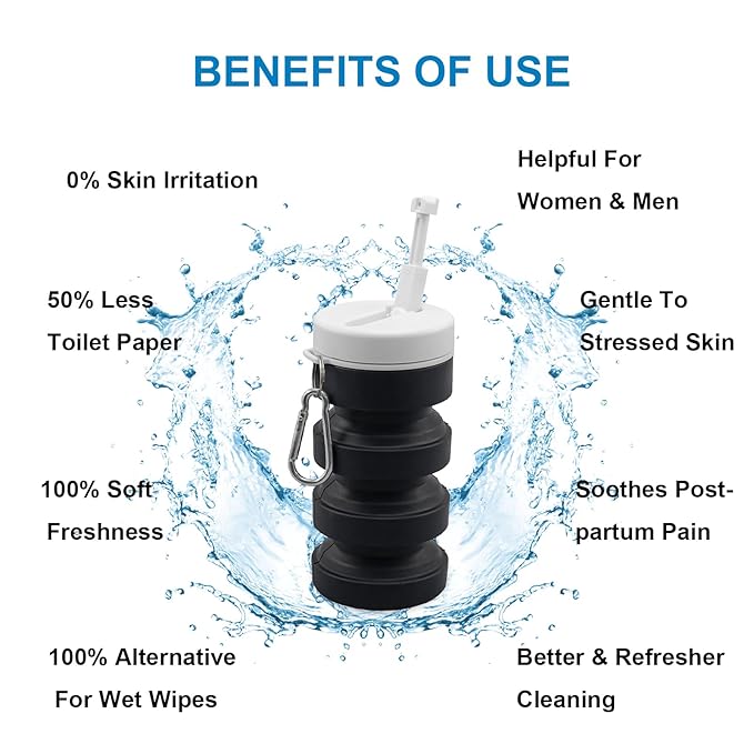 Collapsible Handheld Bidet Portable With Retractable and Angle-Adjustable Nozzle,Hook,300ML,Silicone Peri Bottle For Personal Hygiene Cleaning,Outdoors Camping & Travel,Bidet Sprayer for Women Men 1Pc