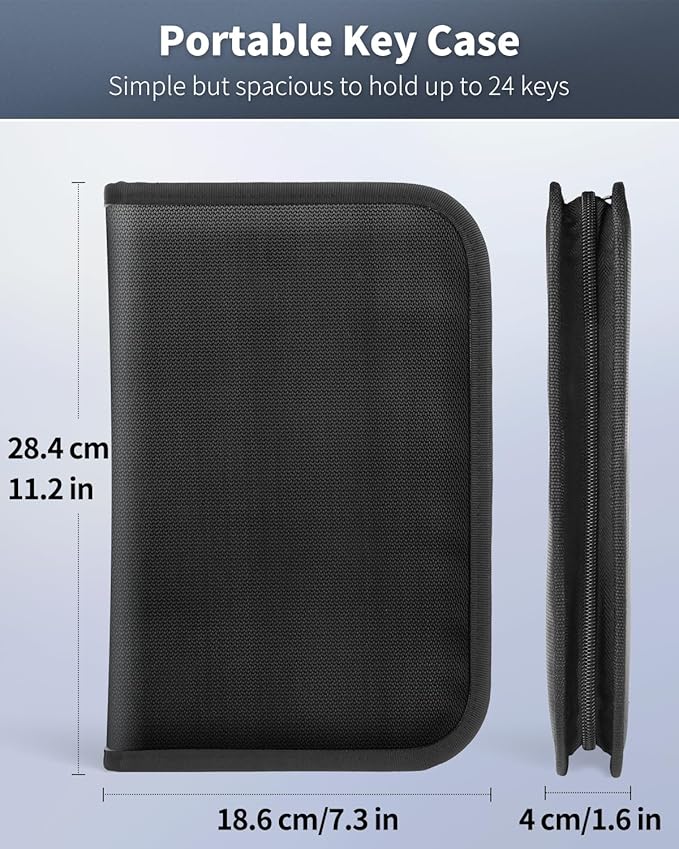 Uniclife Zippered Key Case Organizer Waterproof and Fireproof Key Binder with 24 Hooks and Tags Portable Key Storage Book for Offices Real Estate Agencies Hotels and Rental Management