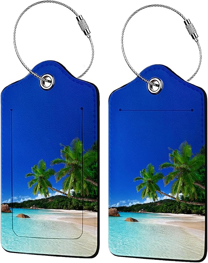 Summer Sea Wind Luggage Tags for Suitcases,2 Pack Luggage Tag, Leather Stainless Steel Loop Label Tag for Women Girl Travel Bag Suitcase