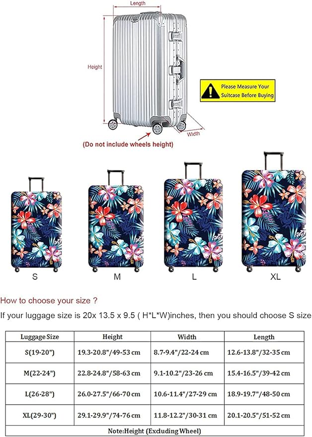 Luggage Cover, Protective Washable Suitcase Cover - Travel Elastic Spandex Suitcase Protector Fits 19 to 20 Inch Flower