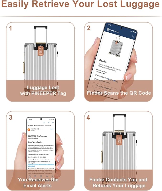 Smart Luggage Tags for Suitcases - Waterproof QR Code Bag Tags with Instant Location Alert, Self-Modifiable Info, Durable & Personalized Backpack Travel ID Tags, Hide Personal Details