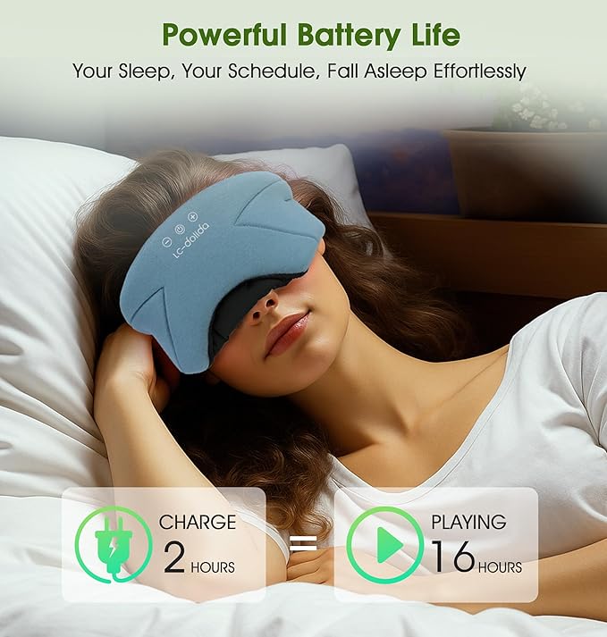 Sleep Mask with Headphones Bluetooth 5.4, LC-dolida Wireless Music Eye Mask for Sleeping Headphones with Soft Bamboo Cotton Cooling Breathable,Ultra-Thin Stereo Speaker for Side Sleepers-Ash Blue
