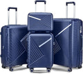 Campfun Luggage 4 Piece Sets, Expandable Carry On Luggage Set Hardshell PP, Suitcase Set with Double Spinner Wheels, Checked Durable Lightweight with TSA Lock, 14in 20in 24in 28in-Blue(B)