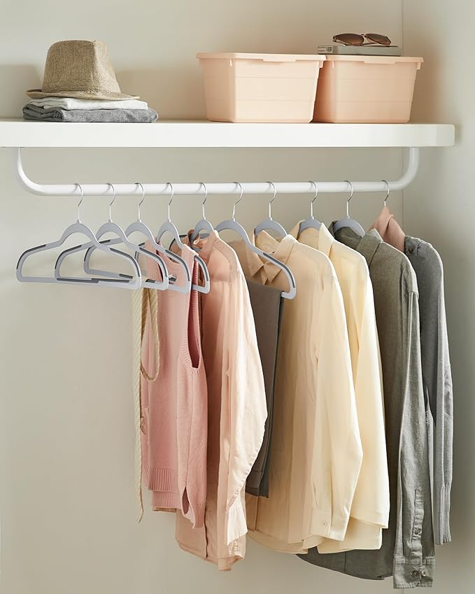 SONGMICS Clothes Hangers, Pack of 60 Plastic Coat Hangers, Space-Saving, Light Gray and Dark Gray UCRP0050G01