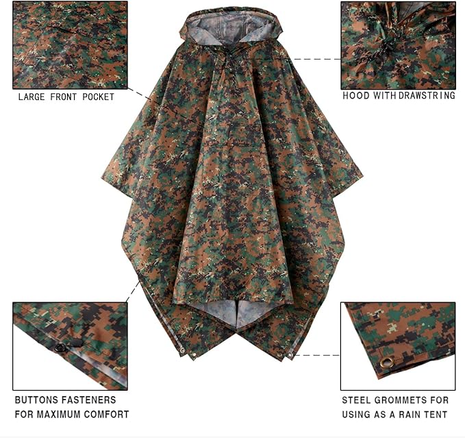salamra Hooded Rain Poncho Waterproof Raincoat Jacket for Men/Women/Adults with Pocket
