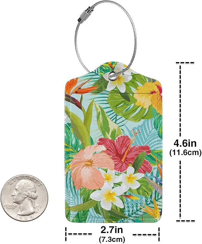 Set of 2 Luggage Tag for Suitcases Tie dye PU Leather Luggage Tag with Full Back Privacy Name ID Card Fun Laggage Tags