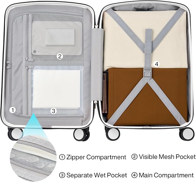 Hanke Hard Shell Luggage Sets 3 Pieces, Carry On and Checked Luggage Sets with Spinner Wheels, Durable PC Hardside Rolling Suitcase for Travel (20/24/28 Inch, Smoke White)