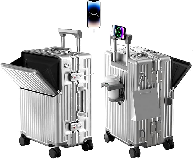 Hard Shell Luggage 24 Inch Travel Luggage, Carry-On Luggage Spinner TSA with Lid, PC+ABS Aluminum Frame，Lightweight Travel Luggage 20'' 24'' 26''Carry-On (upgraded silver, 24 inch)