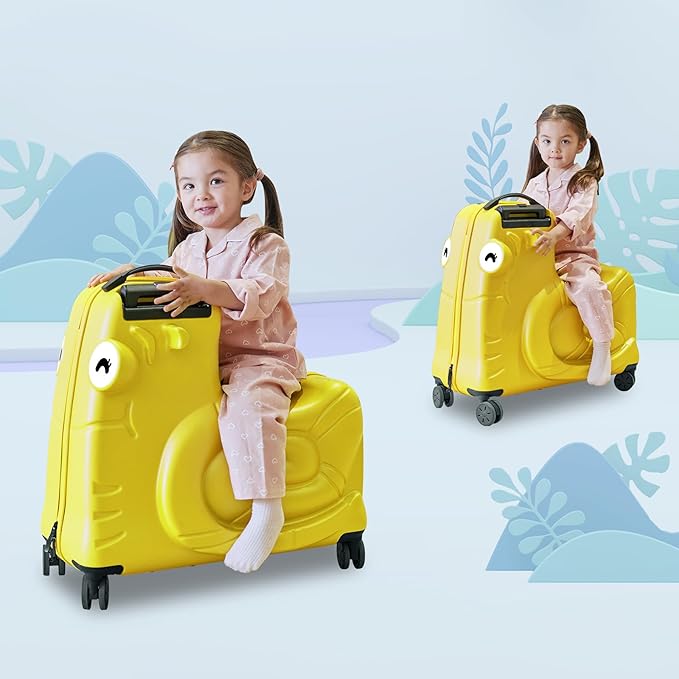 Kids Luggage, Kids Ride-on Luggage with Spinner Wheels Suitcase, Kid's Ride-On Suitcase Help Your Child Relax, Carry On Trolley with Password Lock (Yellow, 20 inches)