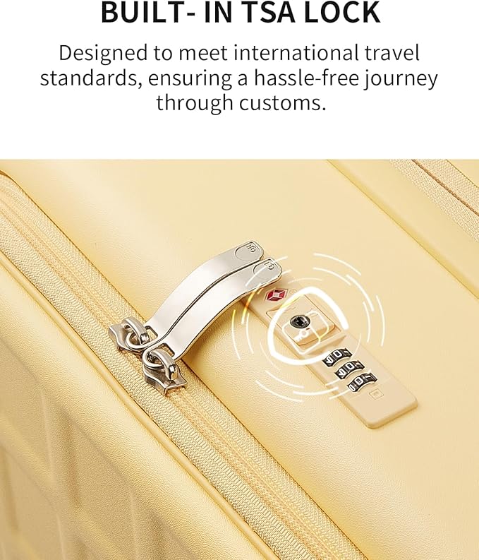 aji Expandable Top Opening Carry On Luggage Airline Approved, 20 Inch Lightweight Hardside Carry On Suitcase with Spinner Wheels, Travel Luggage with Laptop Compartment for Women Men, Cheese Yellow