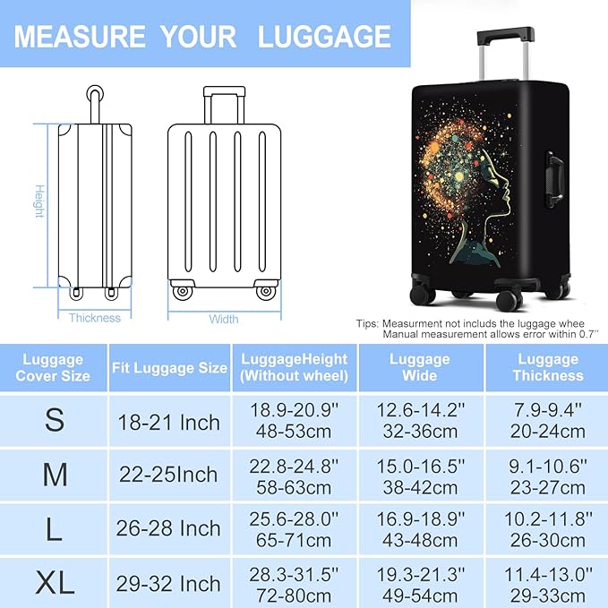 Luggage Cover Washable Suitcase Protector Anti-scratch Suitcase cover Fits 20-34 Inch Luggage (Girl-7, M(24-26inch suitcase))
