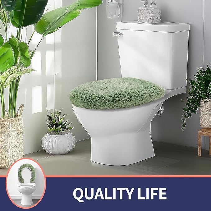 Microfiber Elongated Toilet Seat Cover 19.5"x 15" Machine Washable Solid Toilet Lid Cover Adjustable Rubber Backing Fits Most 18-19.5" L x 14-16" W Elongated Toilet Seat