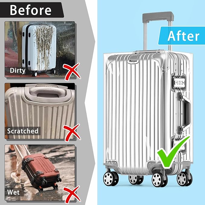Yotako Clear PVC Suitcase Cover Tough Protector, 30 Inch Luggage Covers for Wheeled Suitcase 30"