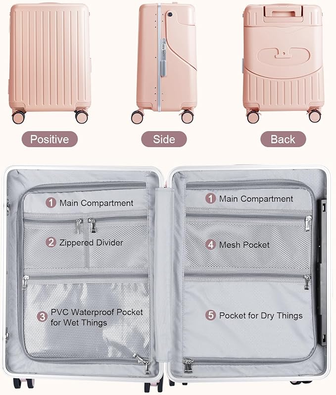 MRPLUM Ride On Luggage with Seat for Kids&Adults with Seat Belt,Hard Shell Lightweight Rolling Spinner Wheels Travel Luggage with TSA Lock,20 inch,Pink