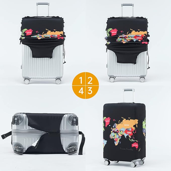 Travelkin Luggage Covers For Suitcase Tsa Approved,Suitcase Cover Protector Fit 18-32 Inch Luggage (Map, L)
