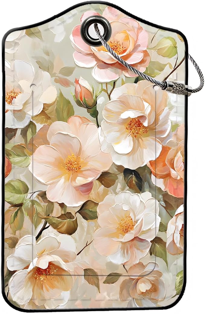 Luggage Tags for Suitcases, 2-Pack PU Leather for Cruise & Travel, Baggage ID Tags with Privacy Cover & Address Card, Durable Metal Ring, Kids Adults Travel Accessories, Soft Hued Roses