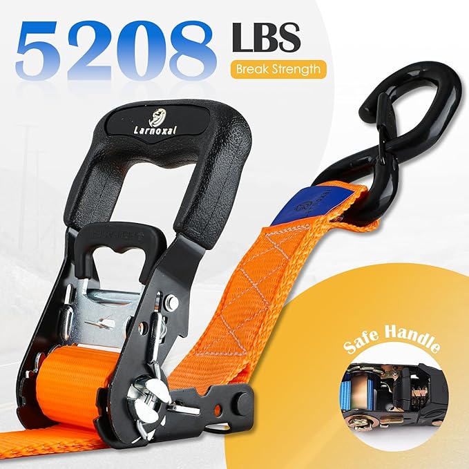 Ratchet Straps 4 Pack - 5,208 Lbs Break Strength 1.5 in x 8.2 Ft Heavy Duty Ratchet Tie Down Straps with S Hooks Set for Truck, Cargo Van, Trailer, Motorcycle (Orange)