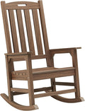 Psilvam Outdoor Rocking Chair, Poly Lumber Oversized Rocking Chair with 21" Wide Seat and 32" Tall Backrest, Pre-Assembled with Most Components for Effortless Installation(Bright Brown)
