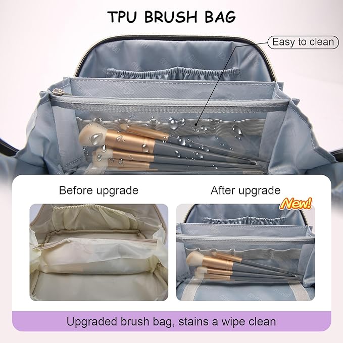 BOYATU Travel Makeup Bags for Women: Large Cosmetic Bag Waterproof - Vegan Leather Make up Bag Set of 3 - Compact Toiletry Organizer with Compartments & Handle & Divider (Z-Purple)