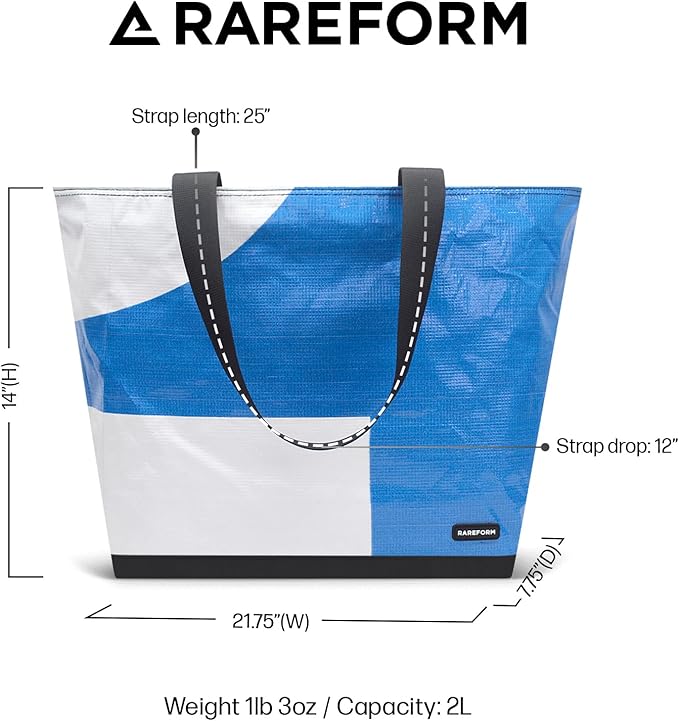 Rareform Large Zippered Blake Tote Bag | One-of-a-Kind, Water-Resistant, Recycled Billboard Vinyl | Color and Pattern Vary