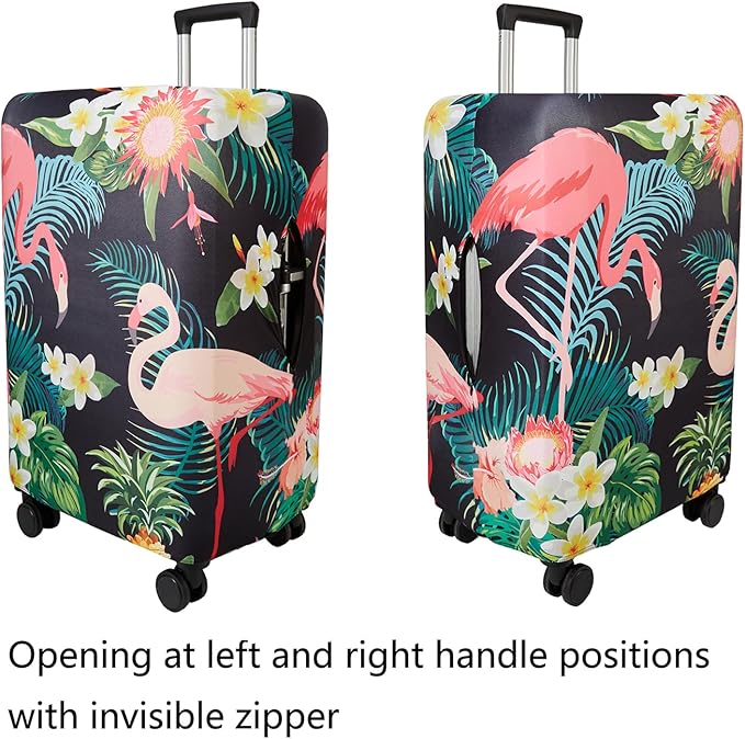 WUJIAONIAO Travel Luggage Cover Baggage Suitcase Cover Protector Skins 18-32 Inch (Flower flamingo, S (for 18-20 inch luggage))