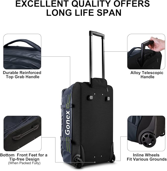 Gonex Rolling Duffle Bag with Wheels, 70L Water Repellent Wheeled Travel Duffel Luggage with Rollers 25 inch, Navy