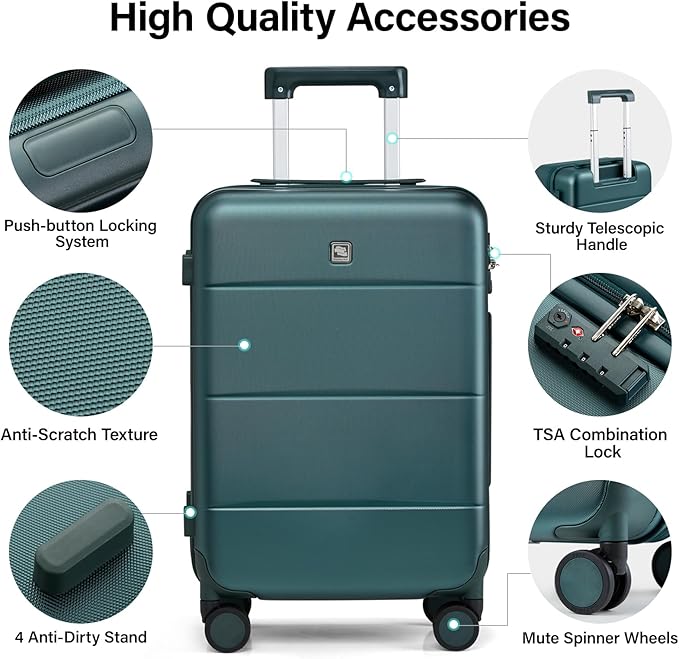 Hanke 28 Inch Luggage Large Suitcase with Spinner Wheels Tsa Luggage Suitcases Hard Case Luggage for Women Men Rolling Checked Suitcase (Blackish Green)