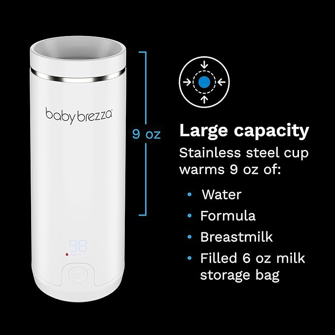 Baby Brezza SuperFast Portable Baby Bottle Warmer – 67% Faster - Travel Breastmilk Warmer and Formula Warmer - Safe, Even Heating - Up to 9oz - No Adapters, White