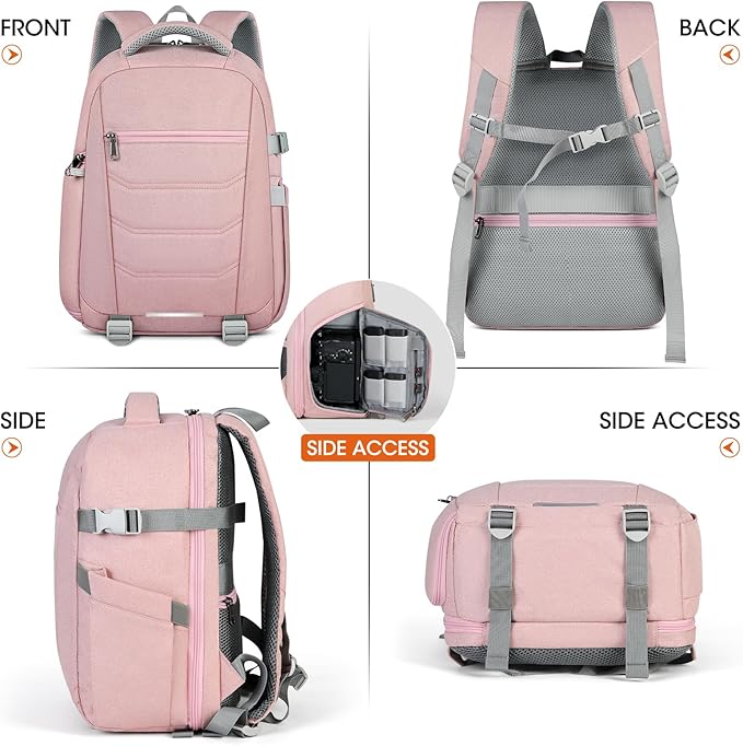 SDYSM Camera Bag Backpack Professional for DSLR SLR Mirrorless Camera Waterproof Laptop Back Pack 14 Inch with Rain Cover Anti Theft Travel Case Large Capacity Photography Backpack Pink