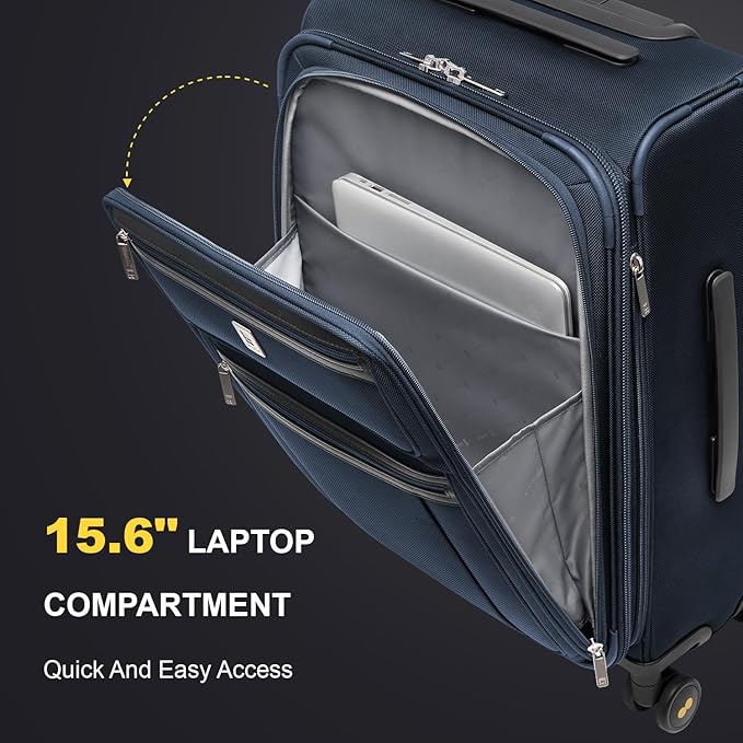 LEVEL8 Carry On Luggage Airline Approved with Compartment, Softside Expandable Rolling Suitcase with Spinner Wheels, Blue, Carry-On 20-Inch