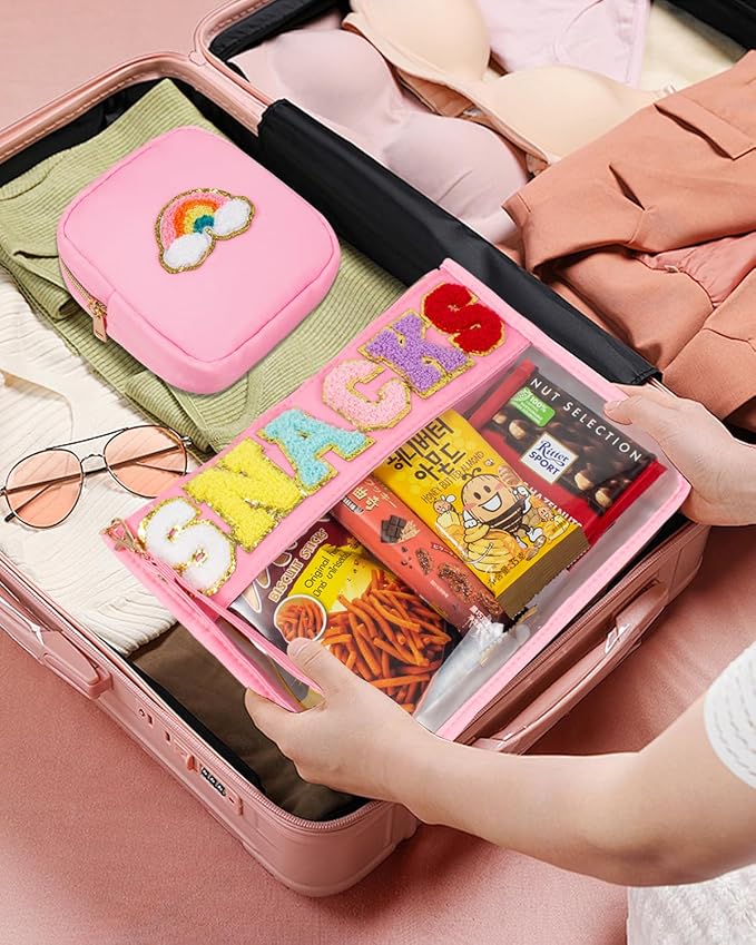 2 Pcs Snack Pouch Chenille Letter Clear Zipper Snack Bag, Nylon Snack Pouch for Travel Clear Makeup Bag Small Cosmetic Bag for Purse Snack Bags for School Waterproof Toiletry Bag