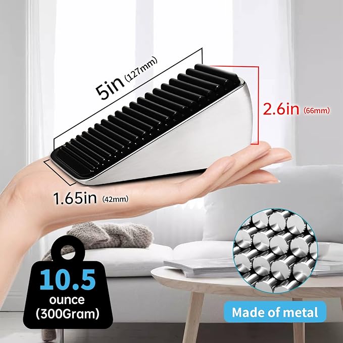 Strongest Large Door Stopper - Heavy Duty Tall Door Stop Wedge Door Stoppers for Bottom of Door, Tall up to 2.6 In Doorstop Zinc Alloy and Silicone Made Suits Any Heavy Door Any Smooth Floor