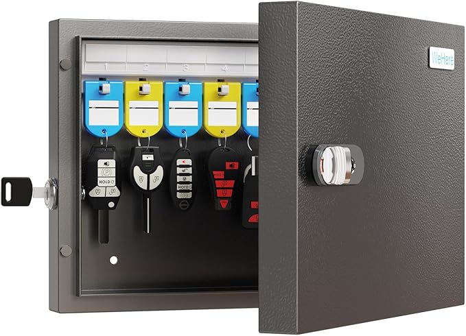 WeHere Key Lock Box Wall Mount, 16 Key Cabinet with Combination Lock & Key Tags, Digital Code Key Organizer Security Storage Lockbox, Key Management for Garage,Office,Holtel,Home