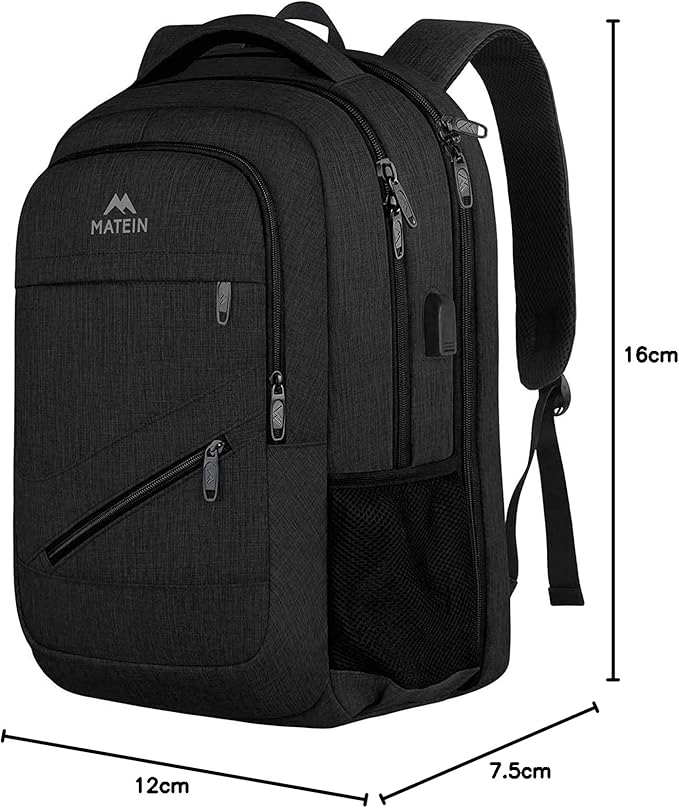 MATEIN 15.6 Inch College Backpack, 20 L Airline Approved Laptop Computer Backpack with Multiple Organization Pockets, Water Resistant Personal Item Casual backpack for Men Women, Black