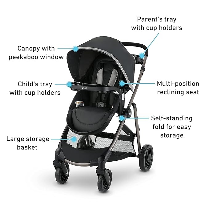Graco Modes Pramette Travel System, 3-in1 Modular Carseat Stroller Combo, Infant Car Seat Carrier to Toddler Stroller, Includes the SnugRide Car Seat, Redmond