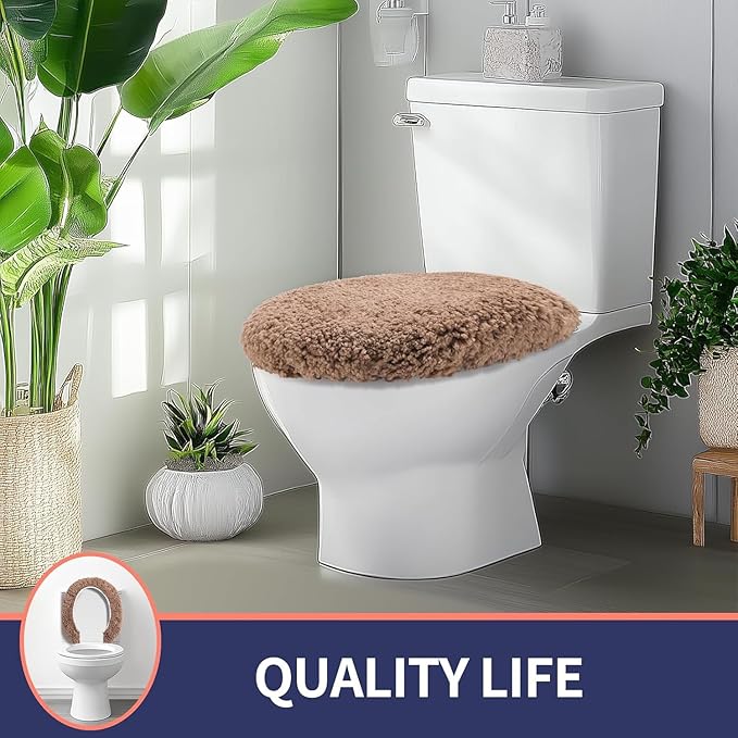 Microfiber Elongated Toilet Seat Cover 19.5"x 15" Machine Washable Solid Toilet Lid Cover Adjustable Rubber Backing Fits Most 18-19.5" L x 14-16" W Elongated Toilet Seat