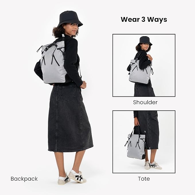 Sherpani Tempest, Anti Theft Convertible Backpack Tote, 14L Travel Backpack, Travel Gifts for Women, Handbags, RFID Protection, Metal Hardware, Fits 15” Laptop (No Sleeve) (Sterling)