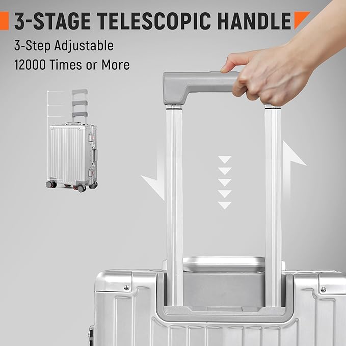 UrbanExplorer 24Inch All Aluminum Check In Luggage Heavy Duty Hard Shell Suitcases with Spinner Wheels, Zipperless Suitcase with TSA Lock, Large Luggage for Business Travel, Sliver