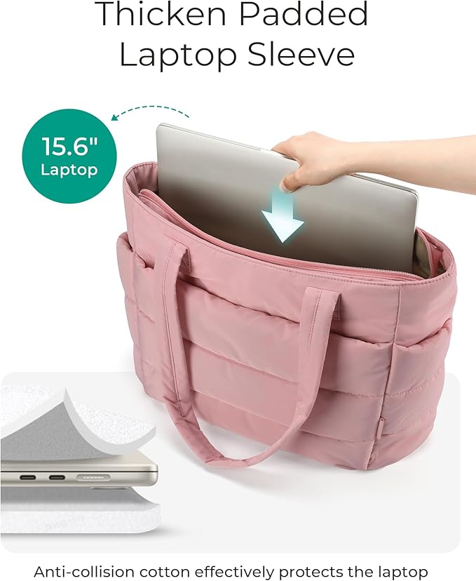 BAGSMART Tote Bag for Women, Lightweight Puffy Tote Bag with Compartments Shoulder Bag Handbag for Travel, Work, Gym,