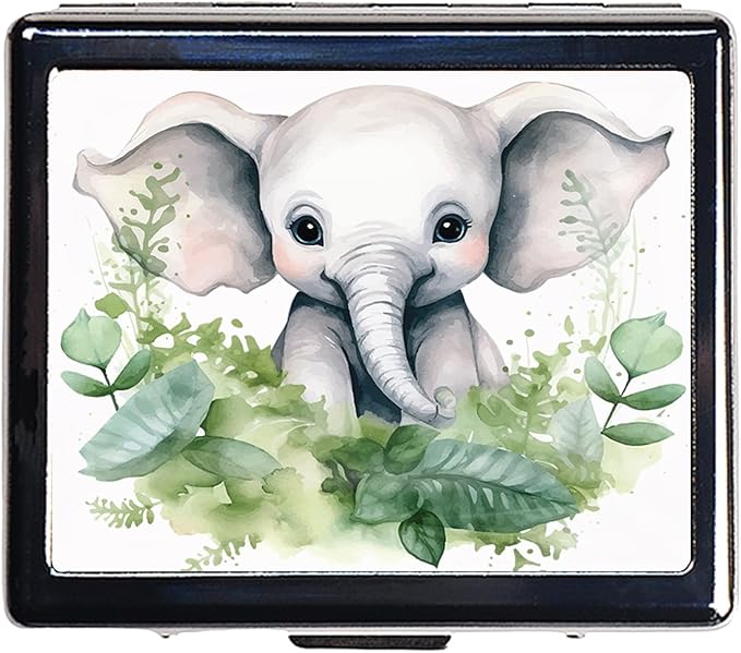 Silver Vintage Pill Box 7 Day Metal Pill Box with Mirror and 8 Compartments Cute Travel Pill Organizer for Purse (Elephant Baby)