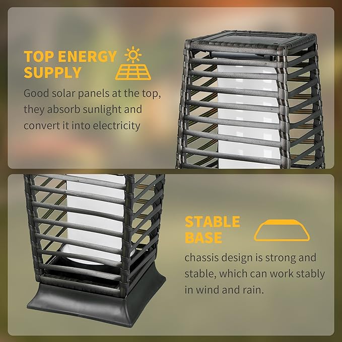 Solar Powered Outdoor Floor, 2 Piece Outdoor Floor Lamps, Solar Lanterns Waterproof Resin Wicker, Weather-Resistant Rattan Deck Light for Patio, Lawn, Porch, Garden