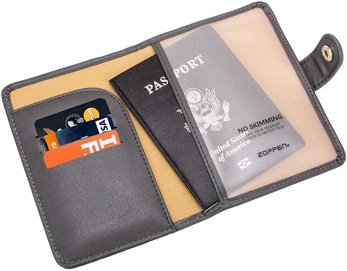 ZOPPEN Passport Holder Women, Passport Cover Travel Wallet Rfid Blocking Passport Wallet Cover Case Travel Essentials Document Organizer, Dark Grey