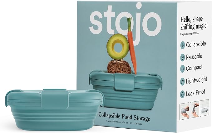 STOJO Collapsible Sandwich Box – 24oz, Reusable Food Storage Container, Silicone Bowl for Hot/Cold Food – Meal Prep, Lunch, Camping, Hiking – Dishwasher Safe (Set of 1, Eucalyptus)
