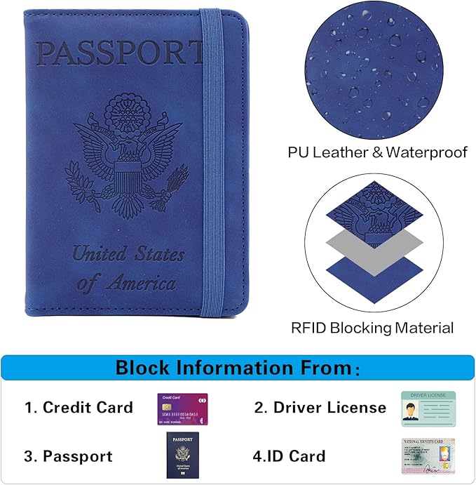 Melsbrinna Premium Leather Passport Holder Covers Case, Waterproof Rfid Blocking Travel Wallet Passport Holder with Pen Holder, Cute Passport Book for Women/Men