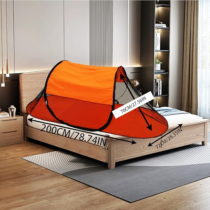 CMINGJ Large Pop Up Mosquito Tent, Portable Foldable Mosquito Net with Bottom for Bed, Camping, Travel, Patio, Suitable for Outdoor Indoor (78 * 28 * 27inch) (Orange Bottom & Top)