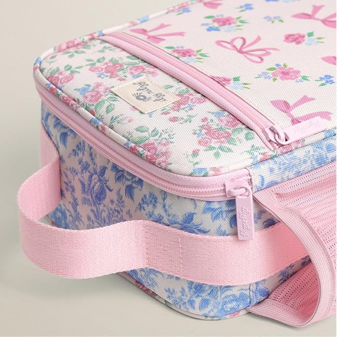 Itzy Ritzy Toddler Lunch Box - Kids Lunch Bag is Insulated and Includes Water Bottle Holder Plus 2 Pockets - Durable, Easy to Clean Lunch Box Toddler Bag (Ribbons & Roses)