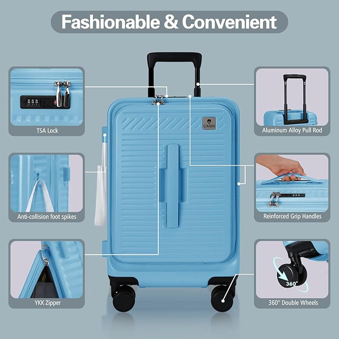 20 Inch Luggage with Spinner Wheels,Expandable Front Opening Suitcase 100% PC Hard Shell TSA Lock, Smooth Rolling Wheels, Lightweight Travel for Men and Women, Y03 Yellow Slightly Larger